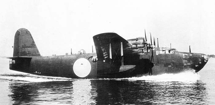 Captured Kawanishi H8K2 under evaluation. The Japanese markings have been reapplied