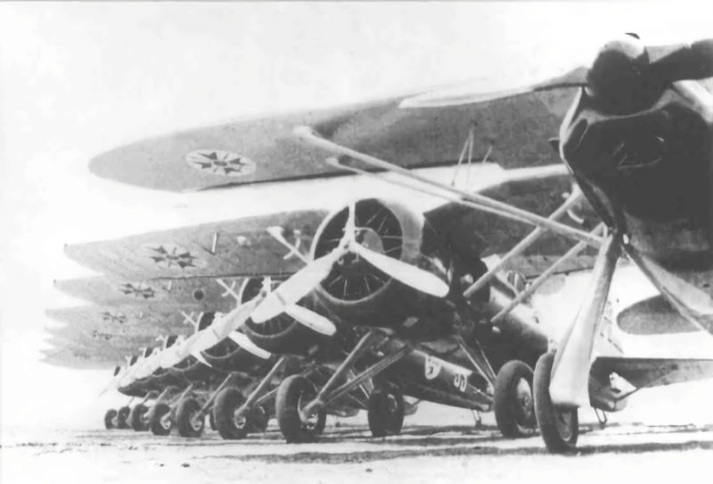 Focke Wulf Fw 56 in front of PZL P.24s of the Bulgarian Air Force
