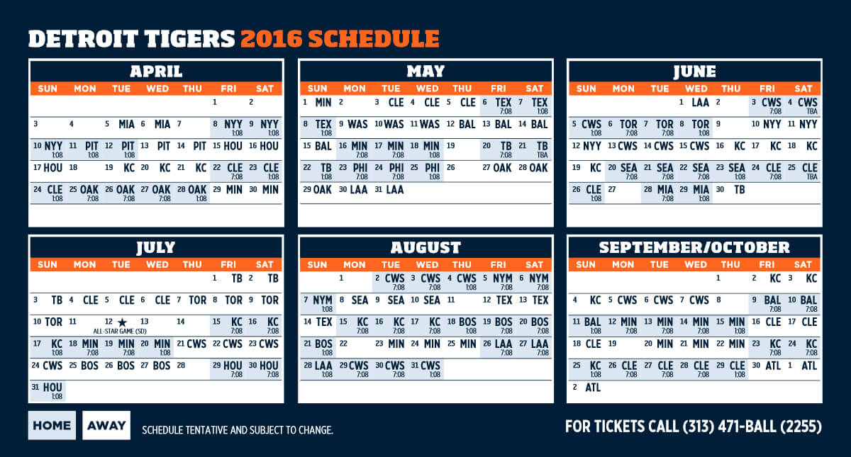 Detroit Tigers Games Schedule At Comerica Park 2016 