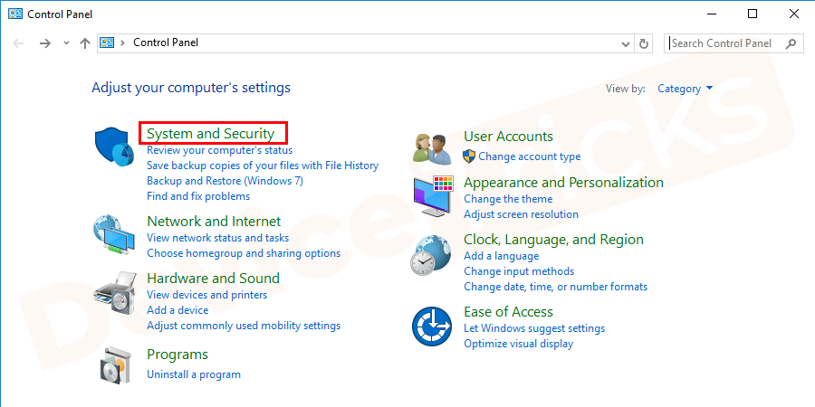 Navigate to system and security option.