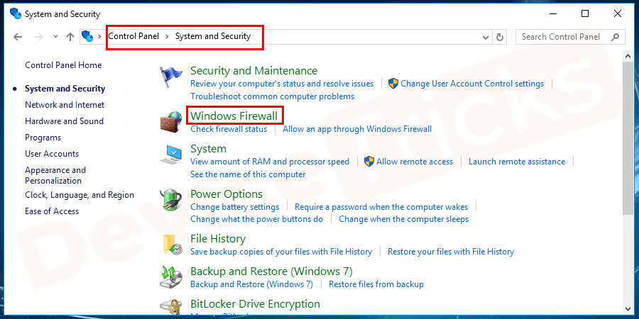 On the window go to the Windows firewall option.