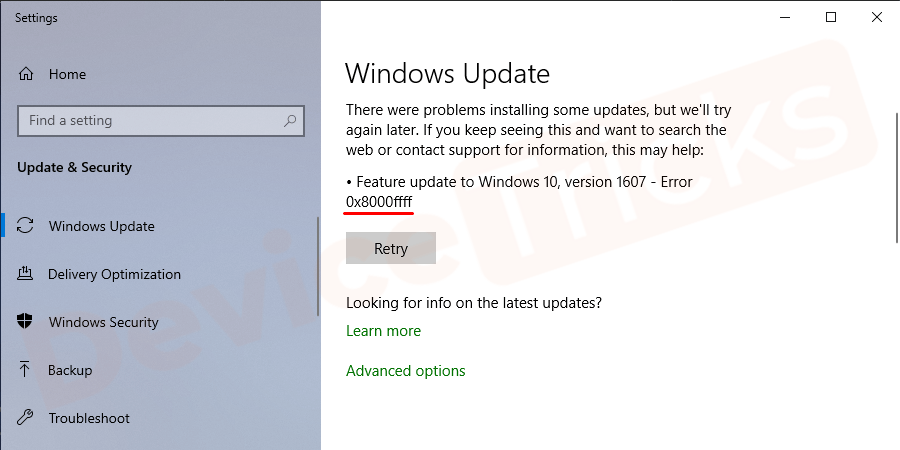 This error usually appears after windows updates and locks the windows store. How To Fix Windows Update Error 0x8000ffff In Windows 10 Device Tricks