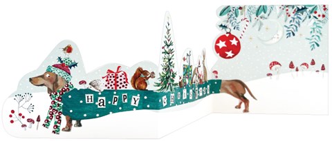concertina sausage dog Christmas card