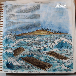 Bible Art Journaling Entry for Faith-Filled Day 7: The Promise of a Safe Shore - Acts 27:13-44