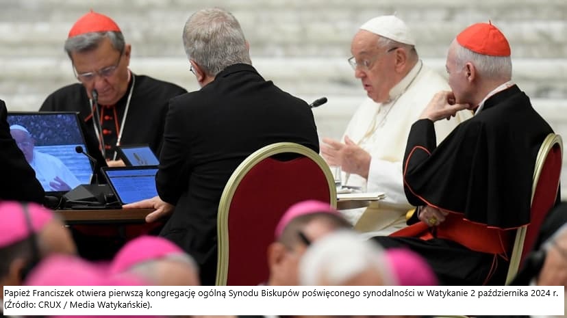 Papież Franciszek otwiera pierwszą kongregację ogólną Synodu Biskupów poświęconego synodalności w Watykanie 2 października 2024 r. (Źródło: Media Watykańskie).