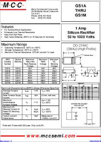 Gs1g Datasheet Package Type Do 214ac If 1 0a Vrm 50v