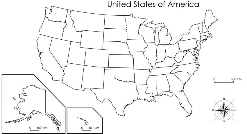 Blank printable us map with states & cities