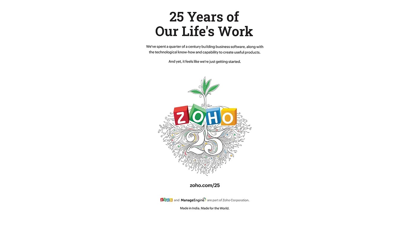 zoho 25 years of our life print ad