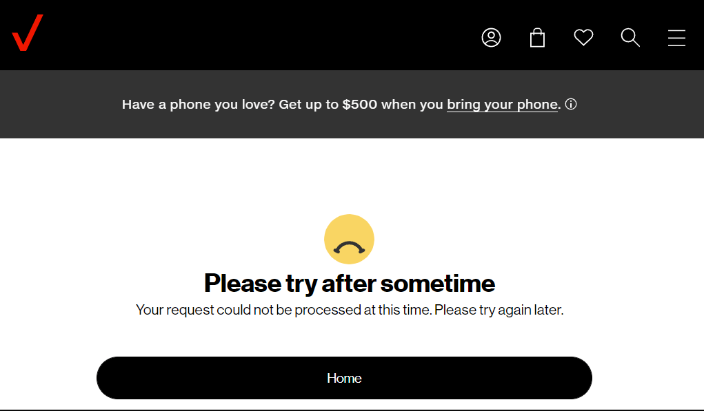 Verizon: please try after sometime (updated)