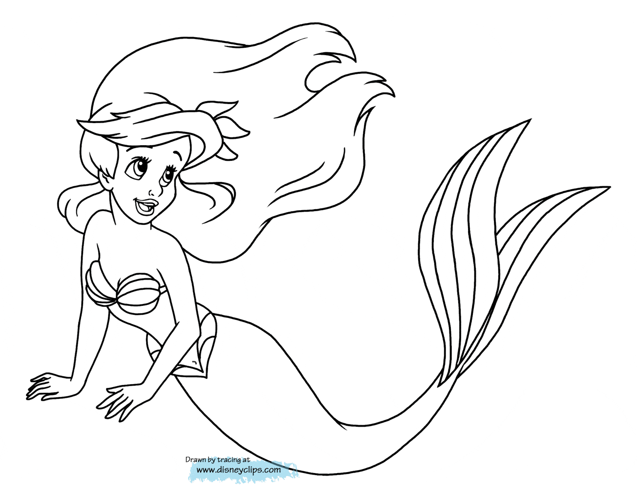 Coloring page - Mermaid swimming in the sea