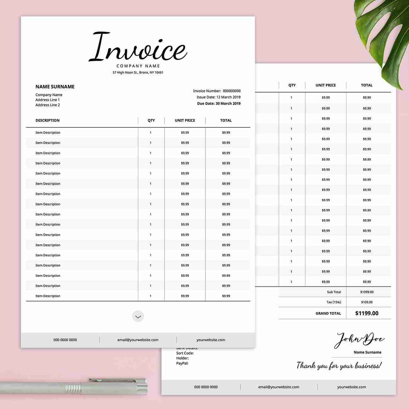 pdf invoice template auto calculation editable