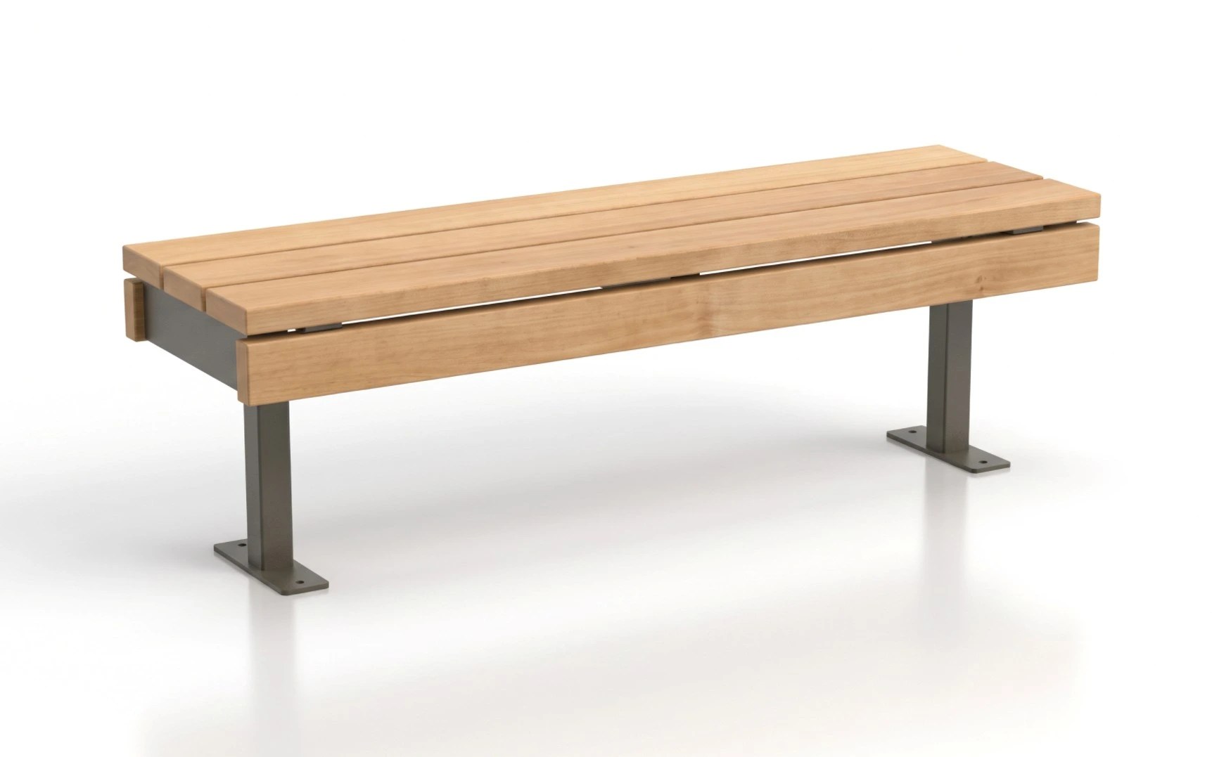 Alpine 1 Backless Bench with wood slat seat and powder coated steel legs