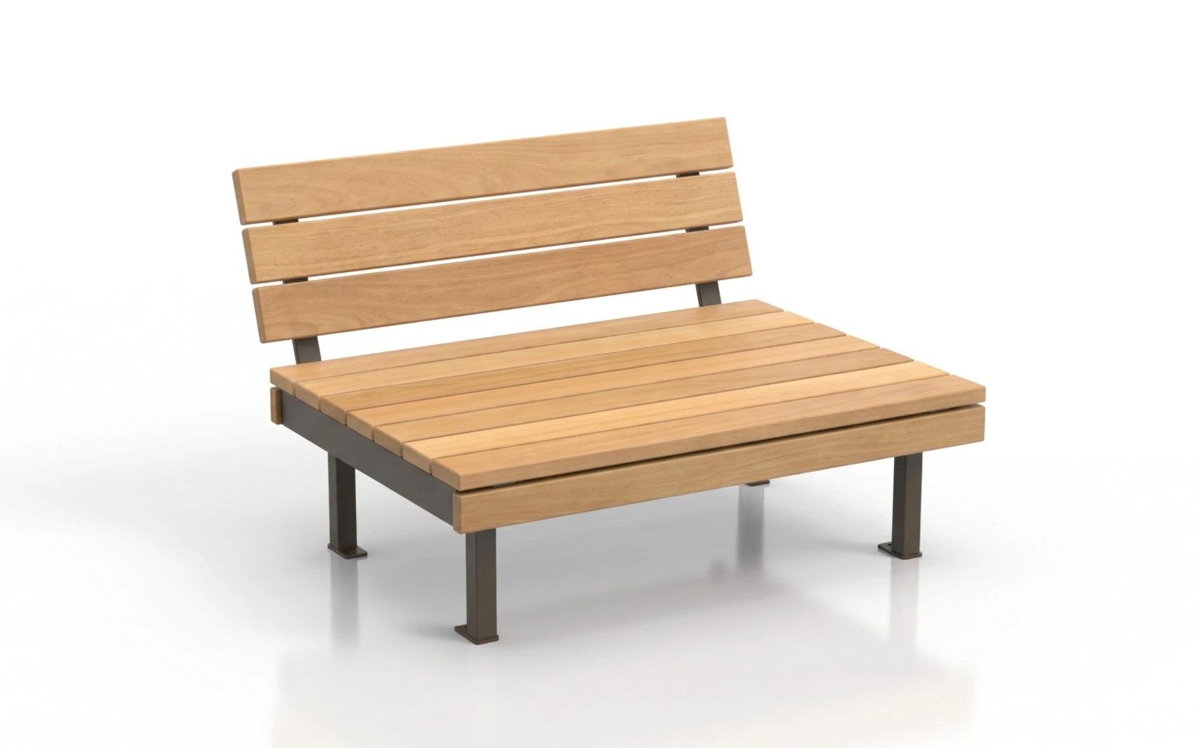 Alpine 1 Platform Bench with deep wood seating platform and slatted backrest