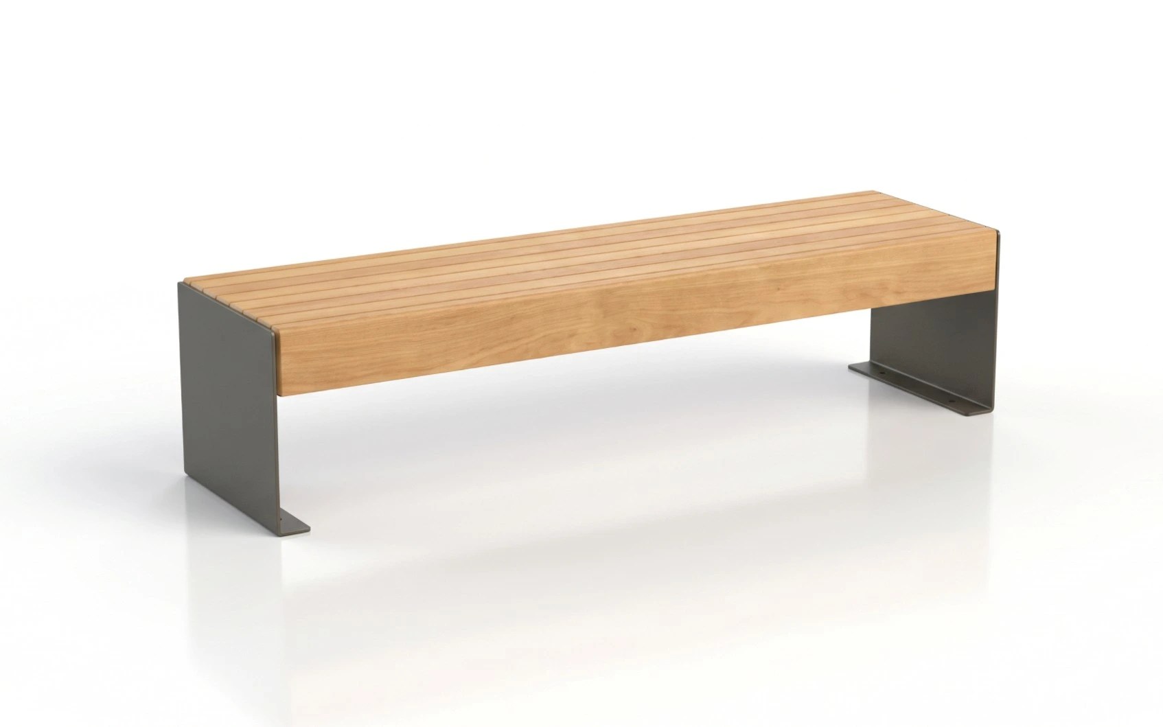 Alpine 2 Backless Bench with smooth wood top and powder coated steel panel legs