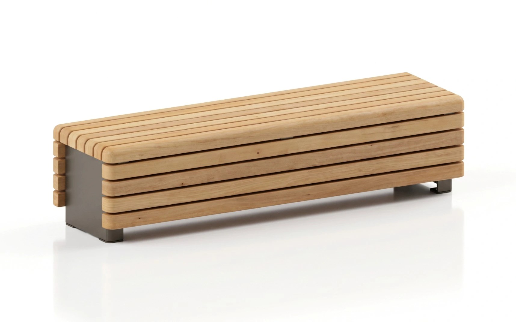 Alpine 3 Backless Bench with stacked Accoya wood slats and low steel base