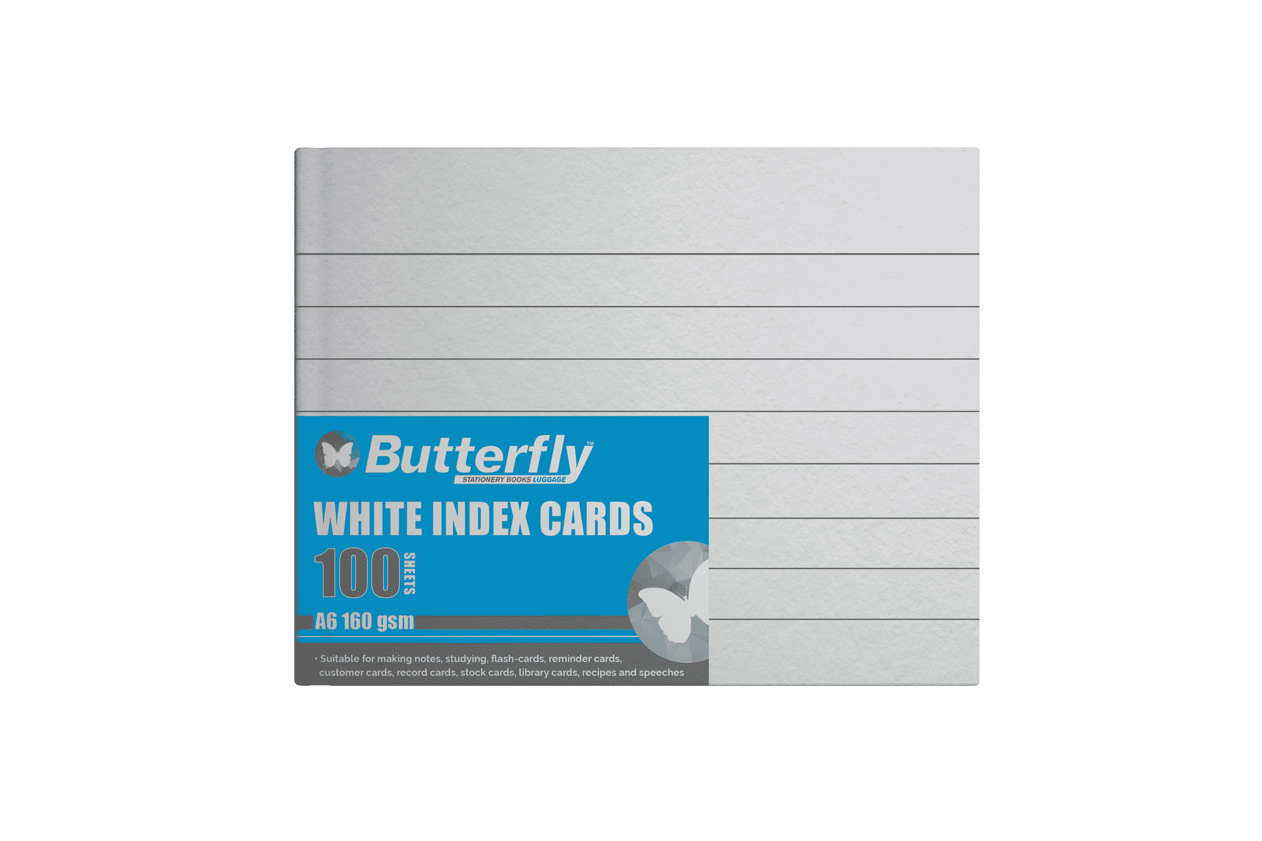 Butterfly RULED INDEX/SPEECH CARDS – A6 160gsm WHITE – 100 SHEETS – ISC002