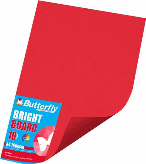 BUTTERFLY BOARD – A3 160gsm BRIGHT – PACK OF 5 (RED) – BRD301R