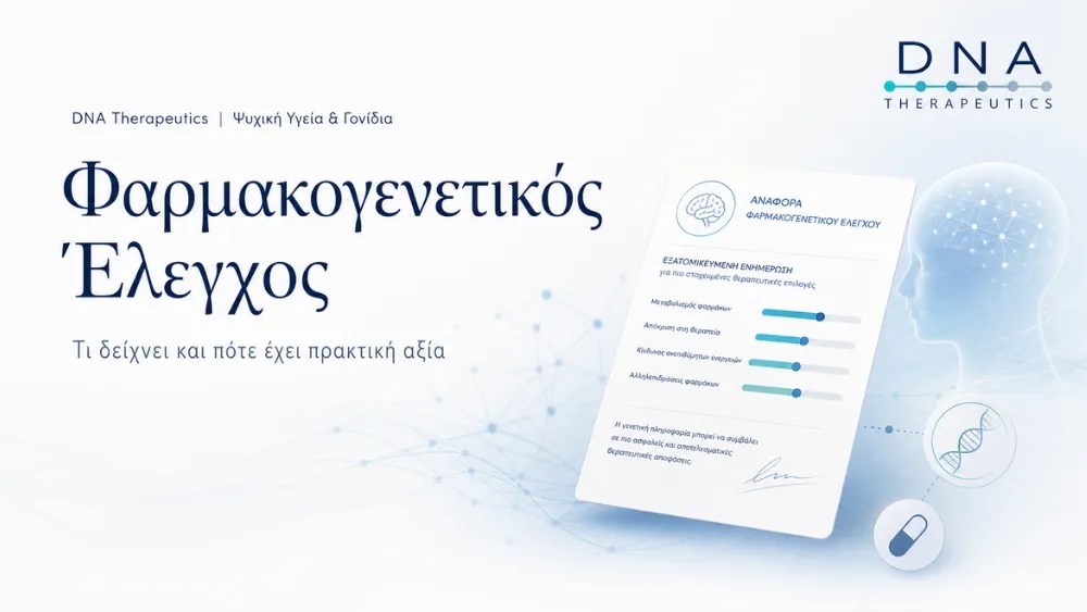 &Phi;&alpha;&rho;&mu;&alpha;&kappa;&omicron;&gamma;&epsilon;&nu;&epsilon;&tau;&iota;&kappa;ό&sigmaf; Έ&lambda;&epsilon;&gamma;&chi;&omicron;&sigmaf;, &mu;&epsilon; &omicron;&pi;&tau;&iota;&kappa;ή &alpha;&nu;&alpha;&phi;&omicron;&rho;ά &sigma;&epsilon; &gamma;&epsilon;&nu;&epsilon;&tau;&iota;&kappa;ό report, DNA &kappa;&alpha;&iota; &phi;ά&rho;&mu;&alpha;&kappa;&omicron;.