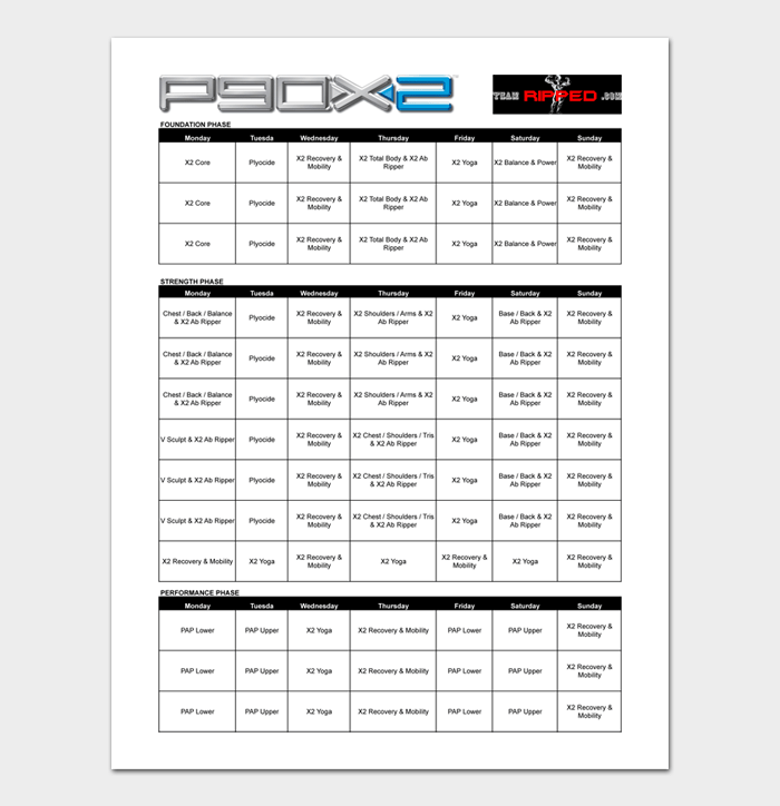 8 printable p90x schedule templates free download