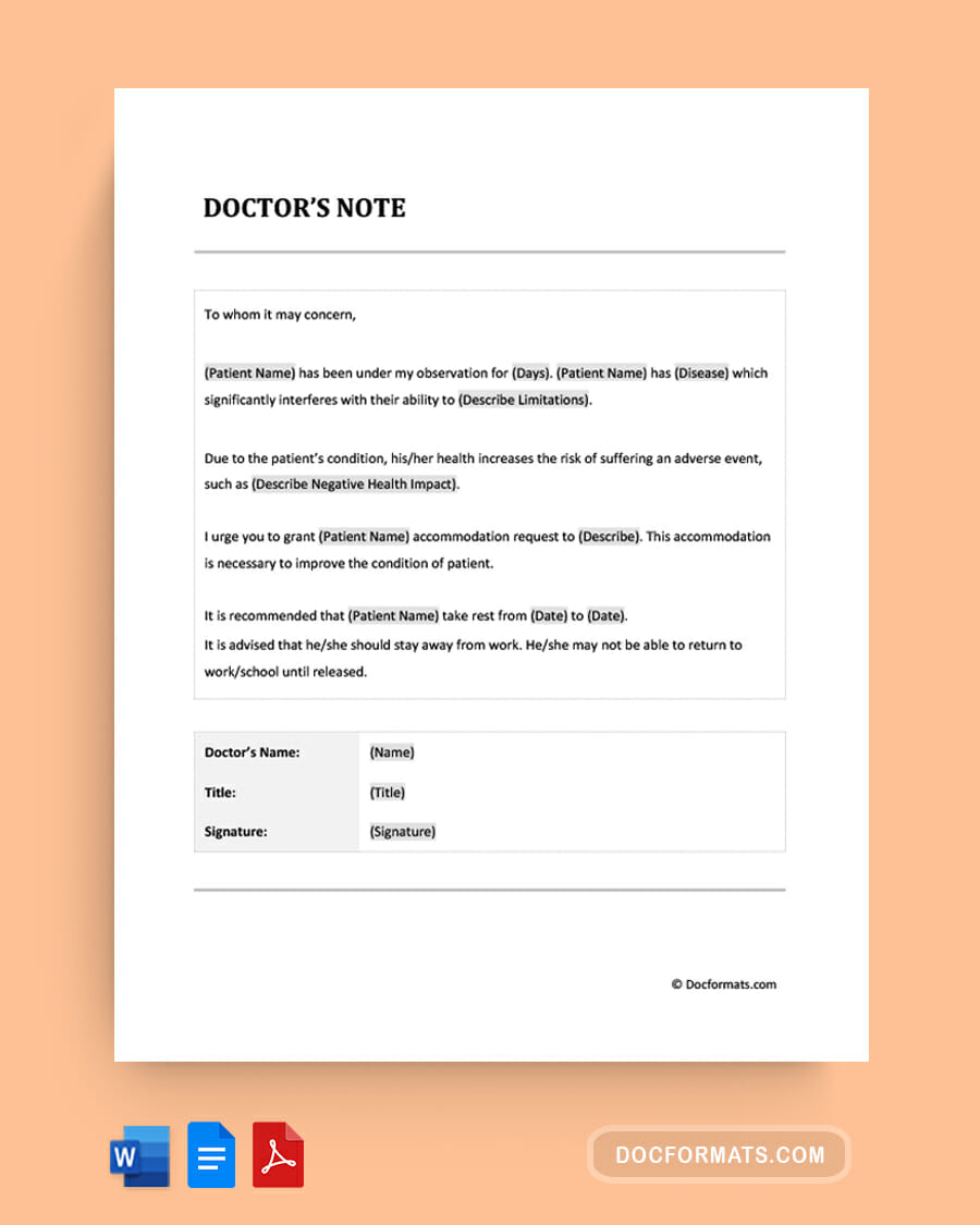 Free Printable Doctors Note For Work Template