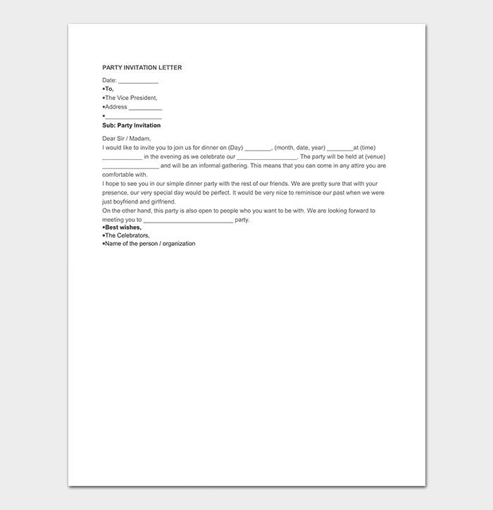 This could be your company, a division in your company, or a manager, employee, or owner) . Invitation Letter Template 12 Samples Examples