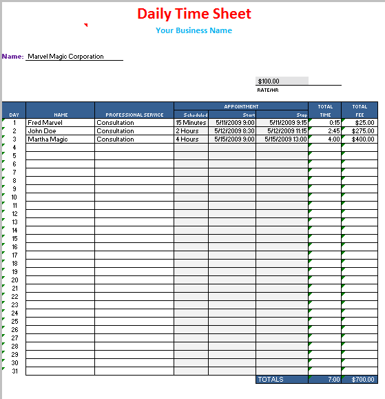 18 free printable timesheet templates daily weekly excel