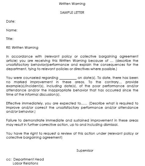 employee warning letter 25 samples free templates