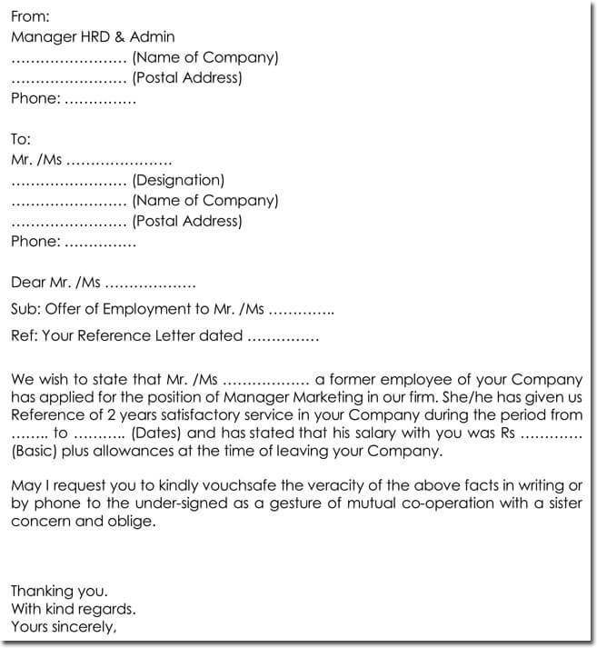 Sample Employment Verification Request Letters Replies