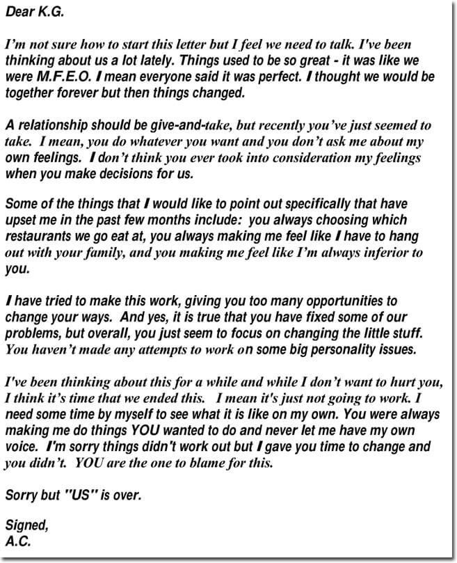 Break up letter templates