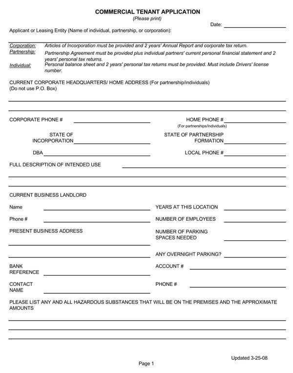 commercial lease application forms 5 free templates