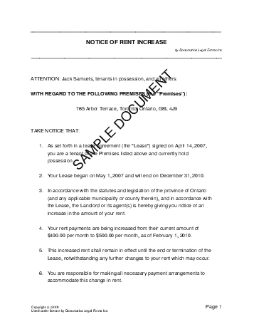 Notice Of Rent Increase Canada Legal Templates Agreements Contracts And Forms