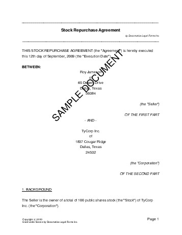 This agreement can be in terms of money, date, time, etc. Share Repurchase Agreement (USA) - Legal Templates