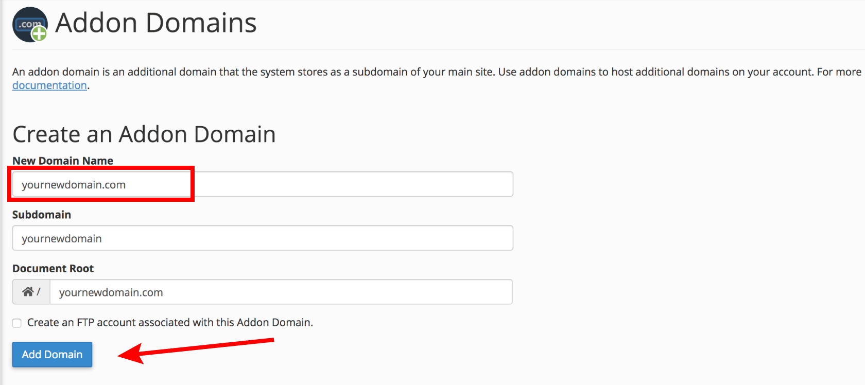 How-to create an addon domain in cpanel