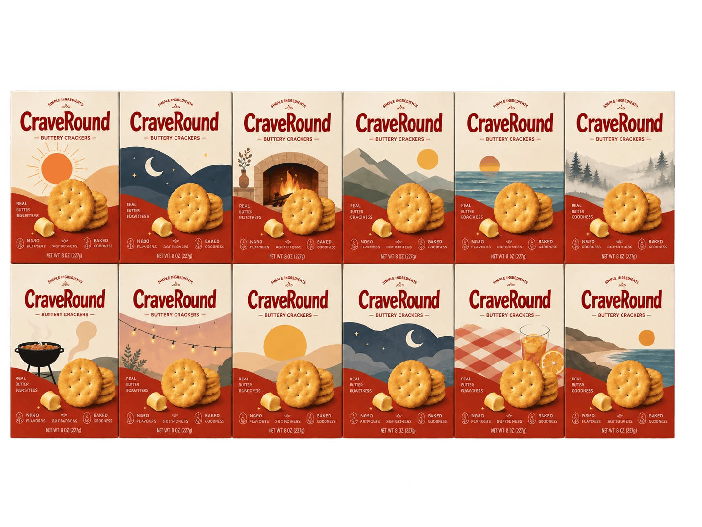 CraveRound cartons with a consistent brand and different artwork