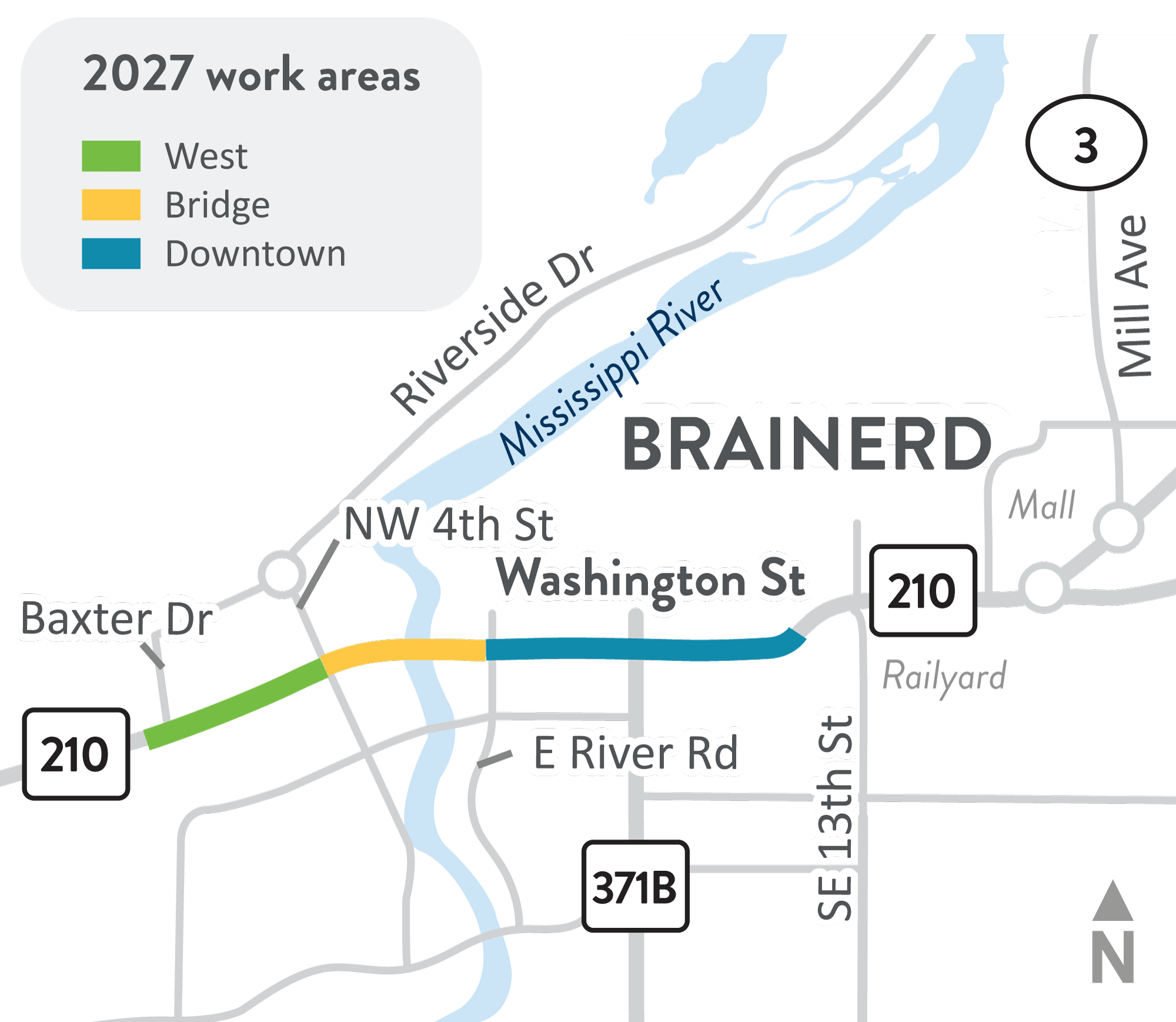 Future Work Traffic Plans Washington St Hwy 210 Brainerd MnDOT Hwy 210 Brainerd ProjectArea 2027 Map 