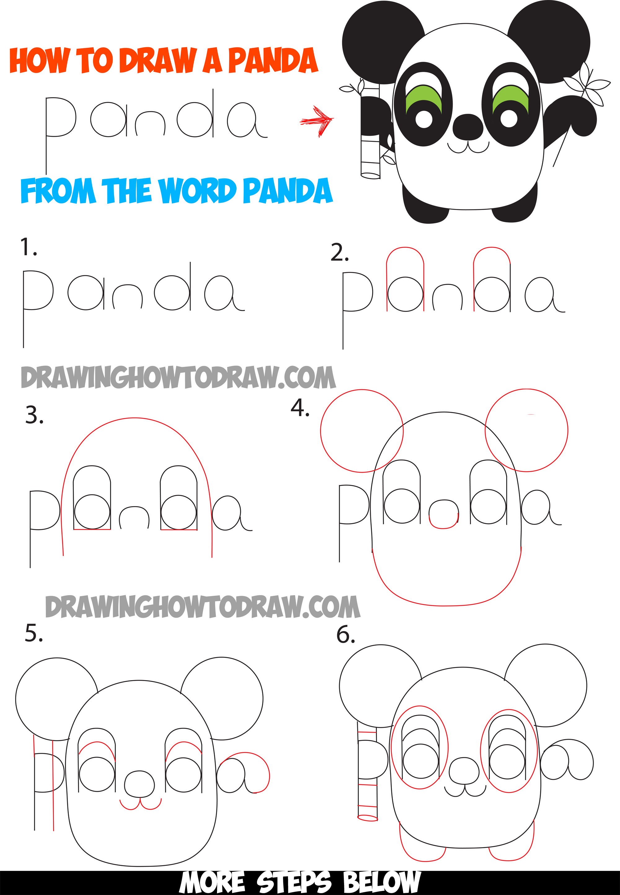 What's the secret to suc. How To Draw Cartoon Pandas From The Word Panda Step By Step Tutorial For Kids How To Draw Step By Step Drawing Tutorials