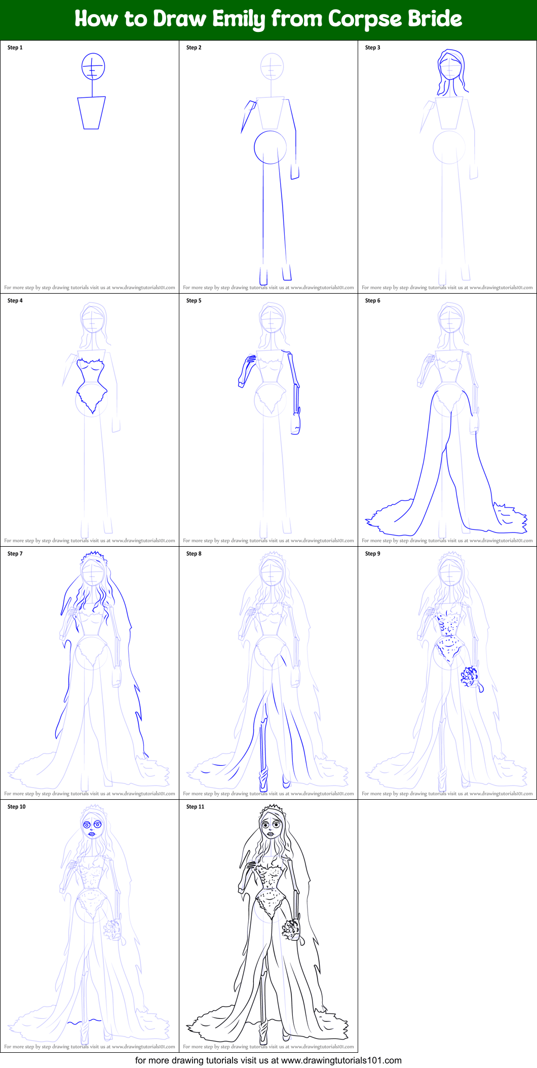 It was directed by tim burton, famous for using a similar aesthetic in . How To Draw Emily From Corpse Bride Printable Step By Step Drawing Sheet Drawingtutorials101 Com