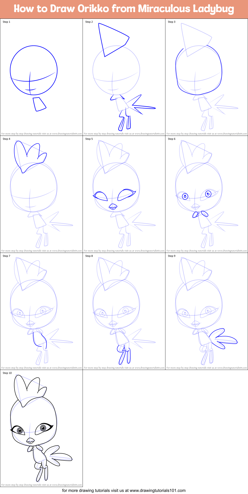 As always all the blue and green lines are just construction lines and will be erased later . How To Draw Orikko From Miraculous Ladybug Printable Step By Step Drawing Sheet Drawingtutorials101 Com