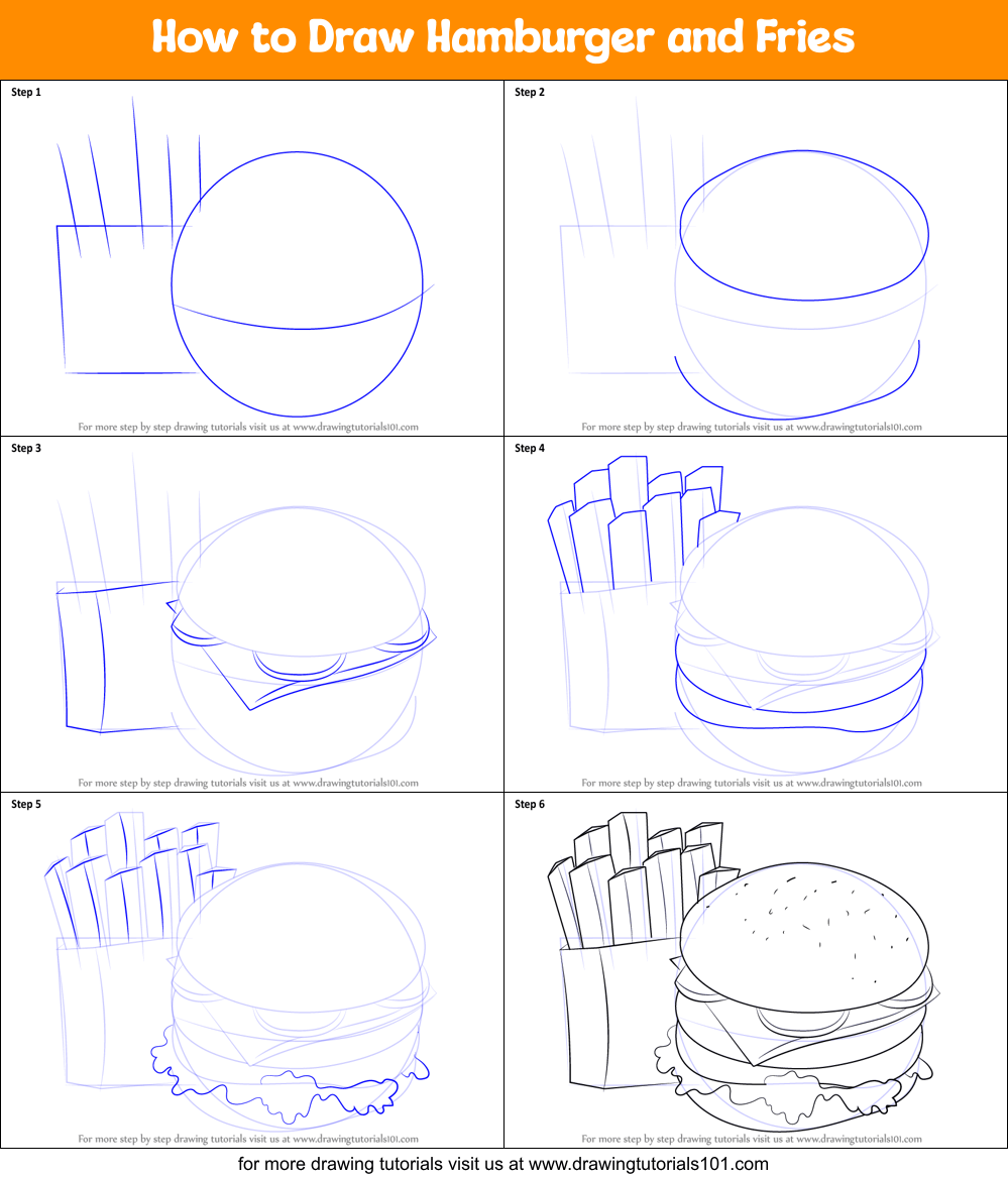 images How To Draw Chips Step By Step draw hamburger and fries printable step