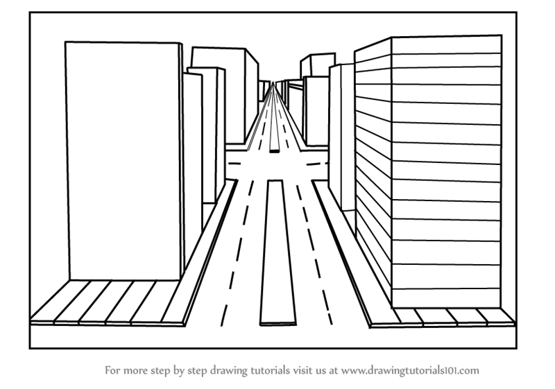Step By Step How To Draw One Point Perspective City Drawingtutorials101 Com