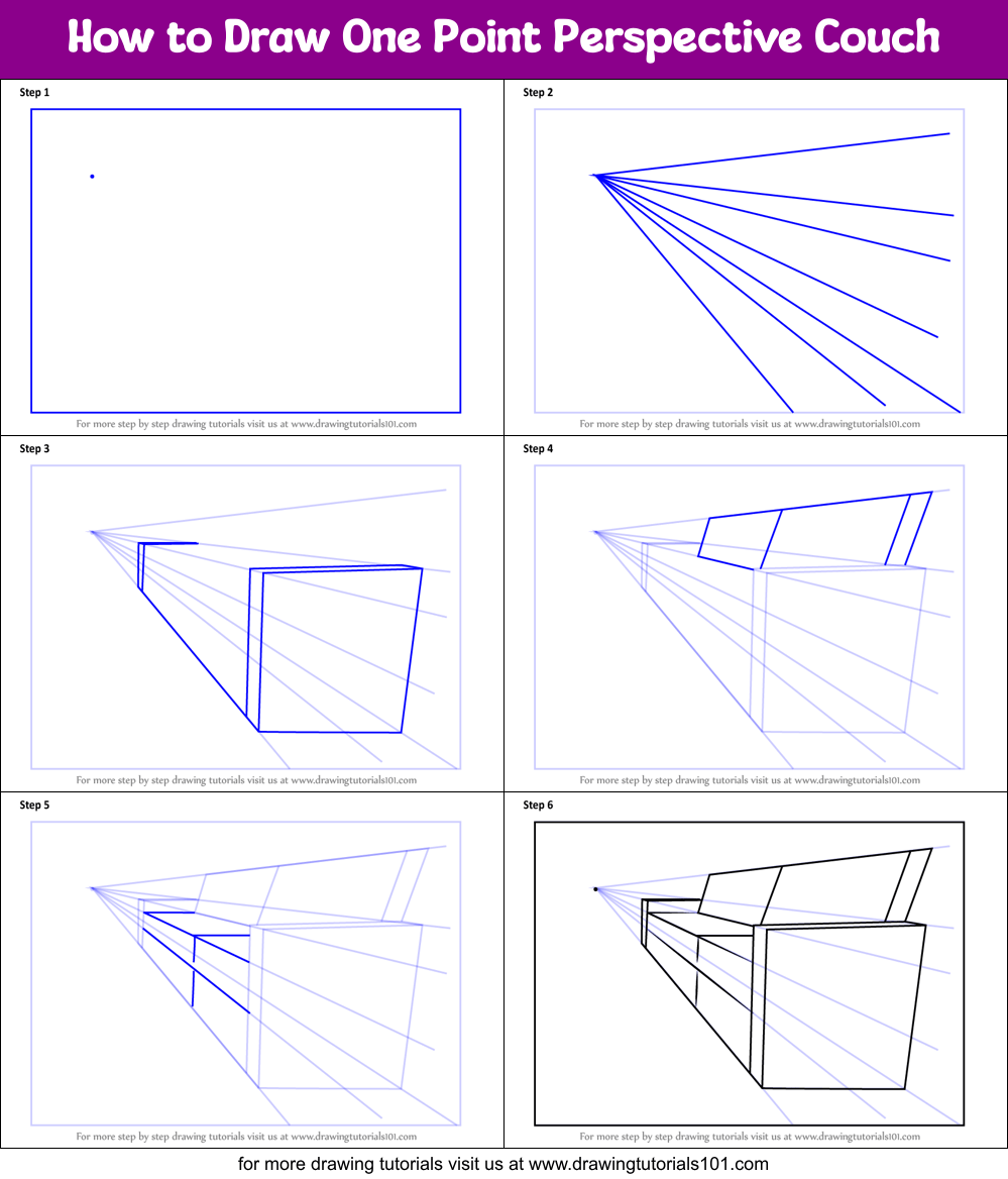 One point perspective means your drawing has one vanishing point where all of your lines will converge towards. How To Draw One Point Perspective Couch Printable Step By Step Drawing Sheet Drawingtutorials101 Com