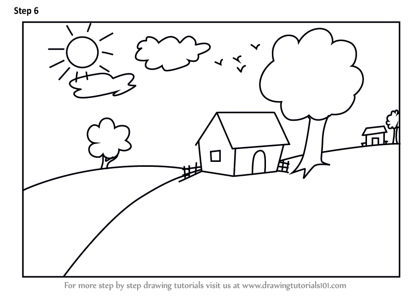 photo House Drawing For Kids Black And White draw a house scenery for kids