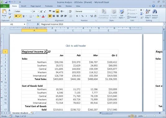 Working In Excel 2010 S Page Layout View Dummies