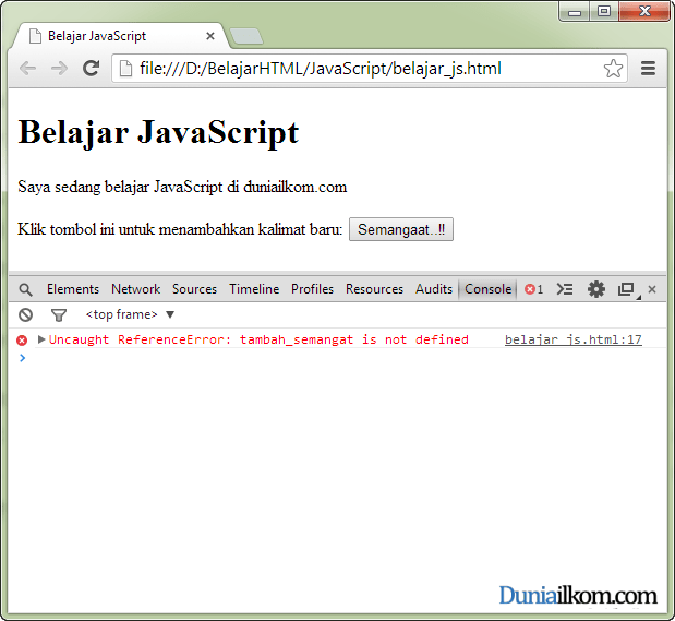 Cara Menampilkan Pesan Kesalahan (Error) JavaScript | Duniailkom