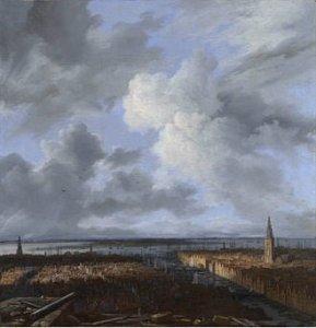 Jacob van Ruisdael - Gezicht op Amsterdam vanaf de steigers van het nieuwe stadhuis, 1670-1673
