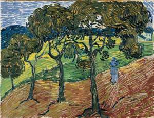 Landschap met bomen en figuren - Vincent van Gogh, november 1889