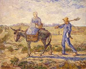Ochtend: Boerenpaar gaat werken, na Millet - Vincent van Gogh, januari 1890