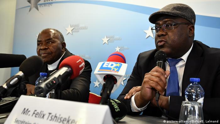 Brüssel Gerard Mulumba & Felix Tshisekedi PK zu Tod von Etienne Tshisekedi (picture-alliance/Belga/E. Lalmand)