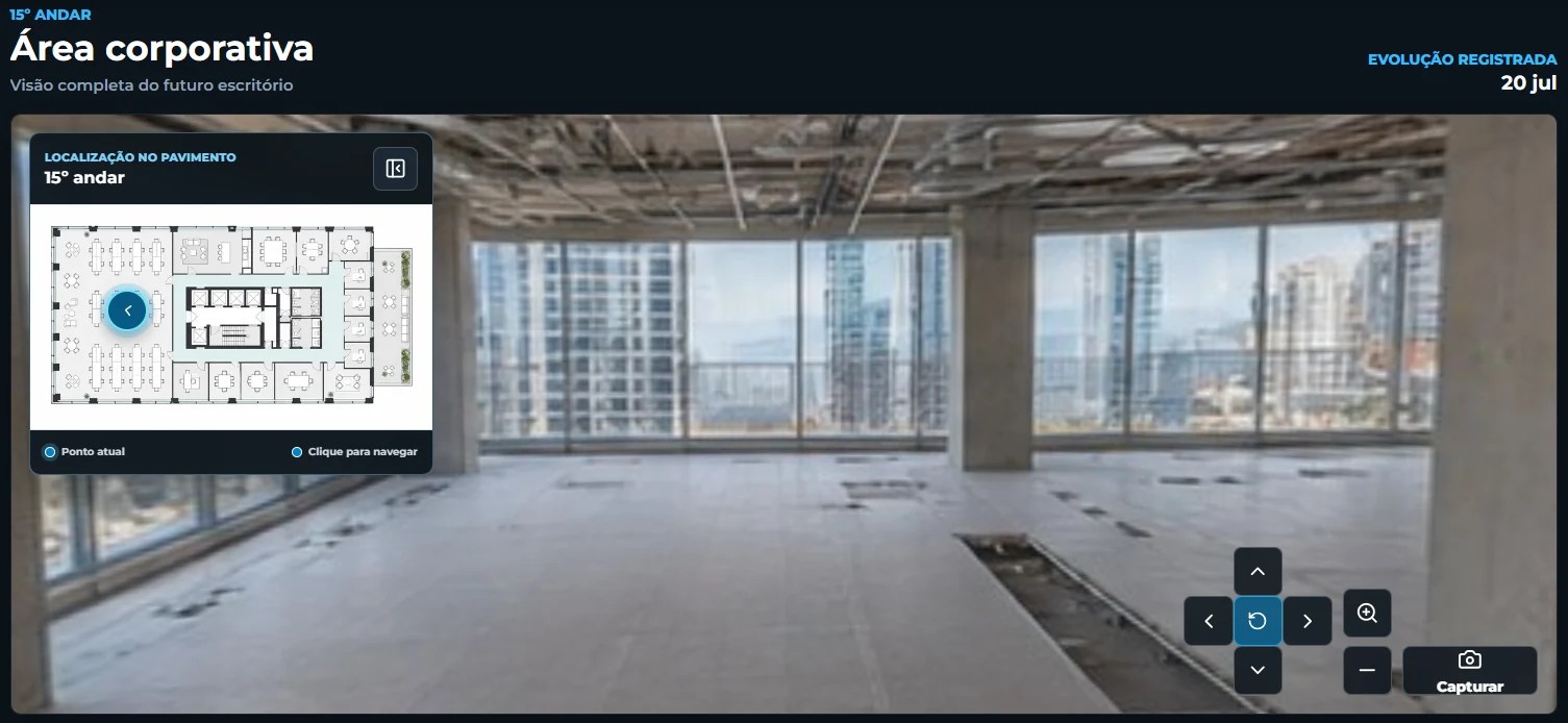 Navegação EagleIN 360 com planta vinculada ao panorama do ambiente