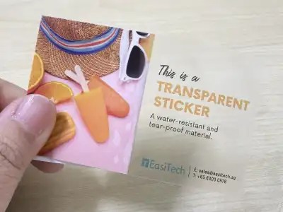 Transparent sticker is useful for glass and clear packaging